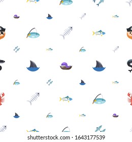 ocean icons pattern seamless. Included editable flat fish bone, seafood, sardine, Fishing, shark fin, tuna, eel, lobster, pirate icons. ocean icons for web and mobile.