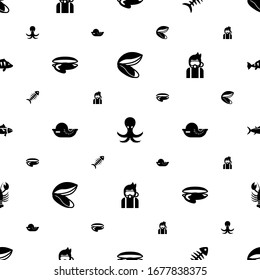 ocean icons pattern seamless. Included editable filled mussel, octopus, fish bone, oyster, seafood, Diving, tuna, lobster, perch icons. ocean icons for web and mobile.