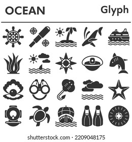 Ocean icons set - icon, illustration on white background, glyph style