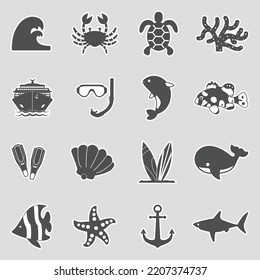 Iconos oceánicos. Diseño de pegatinas. Ilustración vectorial.
