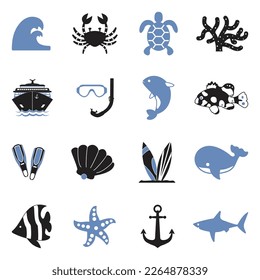 Ocean Icons. Two Tone Flat Design. Vector Illustration.