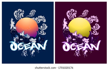 ocean illustration design for sukajan is mean japan traditional cloth or t-shirt with digital hand drawn Embroidery Men T-shirts Summer Casual Short Sleeve Hip Hop T Shirt Streetwear
