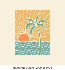 océano ilustración sol diseño gráfico forma olas vintage logotipo tropical