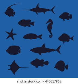 Ocean Inhabitants Vector Flat Icons Set