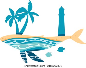 Ocean inside whale shaped illustration