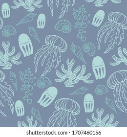 Ocean Jellyfish Coral Blue Pattern