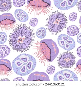 Ocean jellyfish flat design seamless pattern