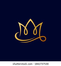 Ocean king logo, Crown and wave logo concept in flat style gold color