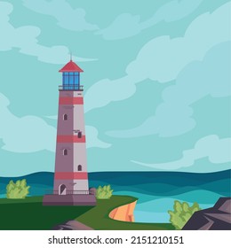 ocean landscape poster with a lighthouse