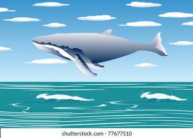 Ocean landscape with sperm whale