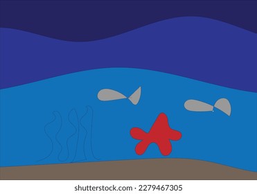ocean landscape with starfish fish gradient navyblue marine life theme background for advertisement banner website cover notebook package design landing page vector eps.
