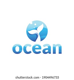 Ocean - Letter O Logo with Whale Tail in the sea concept