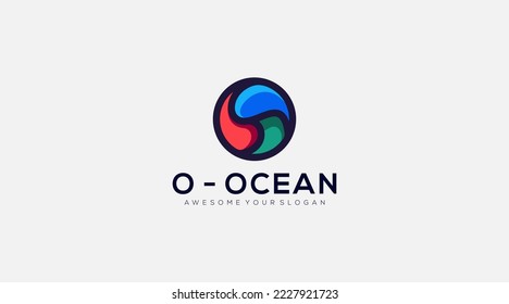 ocean Letter O waves logo design in letter o concept