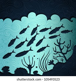 Ocean life banner made of fancy paper, vector eps8 illustration