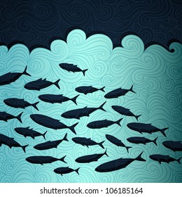 Ocean life banner made of fancy paper, vector eps8 illustration