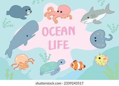 Ocean life for icon set and illustration cartoon style.