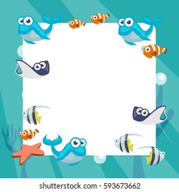 Ocean life, marine poster, Sea-scape poster. Aquatic life cartoon animal