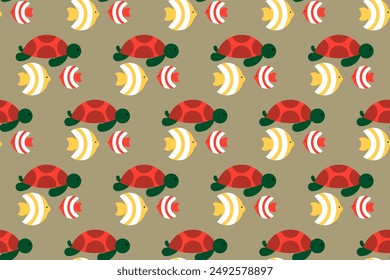 Ocean life seamless pattern background. Underwater seamless pattern. Seamless pattern background with ocean life illustration