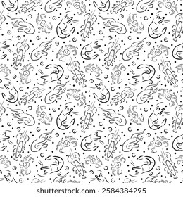 Ocean Life Seamless Pattern, shrimp, crab, lobster doodle pattern