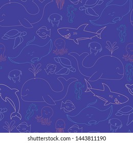 Ocean Life seamless vector pattern. Hand drawn fun and cute elements make up this unique pattern. Perfect for fabrics, towels, pillows, scrapbooking, gift wrap and more!    