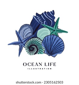 Ocean Life Underwater Seashell Illustration