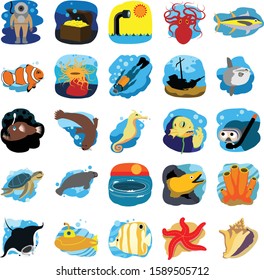 Ocean Life Vector Art Animals Scuba Divers Ships