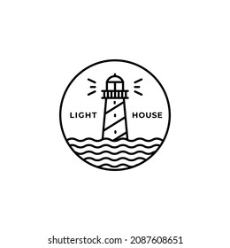 Ocean Light House Monoline Logo Design