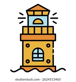 Ocean lighthouse icon. Outline ocean lighthouse vector icon color flat isolated