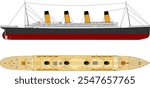 Ocean Liner c.1912. Side and top profile. Detailed isolated vector illustration of an ocean liner.