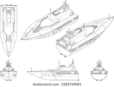 Ocean liner illustration vector line art