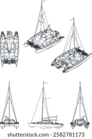 Ocean liner illustration vector line art