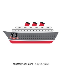 Ocean Liner transportation cartoon character side view isolated on white background vector illustration.