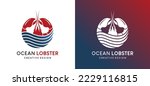 Ocean lobster logo design with line art concept, lobster restaurant or seafood restaurant logo vector illustration