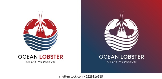 Diseño del logo de langosta oceánica con concepto de arte de línea, restaurante de bogavante o logotipo de restaurante de mariscos ilustración vectorial