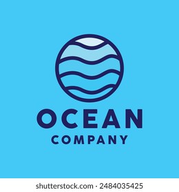 Ocean Logo Colorful Vector, Monoline Wave Icon Symbol, Water Creative Vintage Graphic Design