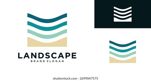Ilustración de diseño de logotipo ​​paisaje del océano