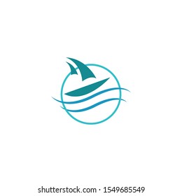 Ocean logo design and a small ship in the center. ship logo icon.