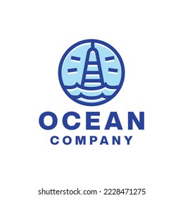 Ocean Logo Design Vector illustration Monoline Sea Wave symbol emblem