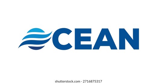Diseño del logotipo del océano, texto de la marca de la palabra Plantilla del icono del Vector gráfico del océano