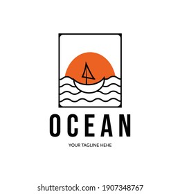 ocean logo minimalist design line art illustration vector wave