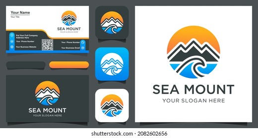 logotipo oceánico simple Montaña con diseño de logotipo de agua de onda. diseño de logotipo, icono y tarjeta de visita