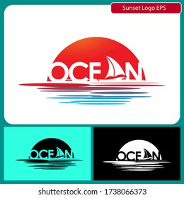 Ocean Logo - Sunset with Sailboat siluete