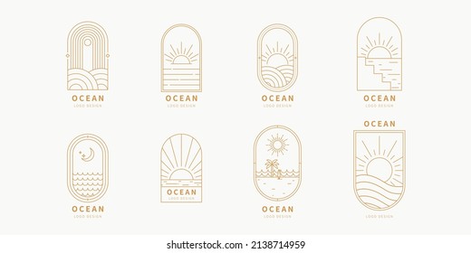 Ocean logo template. Summer logo. Vector design linear template logos, icon, signs isolated on white background.