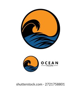 Ilustración del icono del Vector del logotipo del océano. logotipo para la naturaleza, la comunidad, las empresas de viajes, los centros turísticos y el medio ambiente