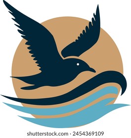 ocean logo with wave and seagull