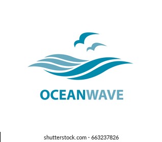 ocean logo with waves and seagulls