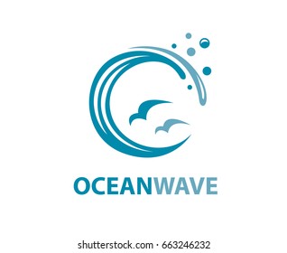 ocean logo with waves and seagulls