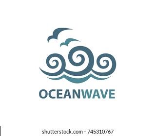ocean logo with waves and seagulls