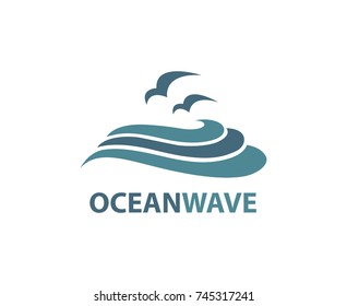 ocean logo with waves and seagulls