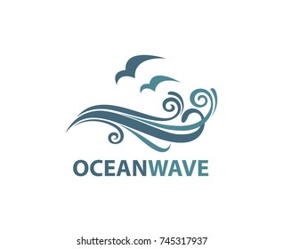 ocean logo with waves and seagulls